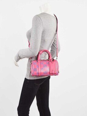 Gucci Pink/Blue GG Perforated Leather Shoulder Duffle Bag
